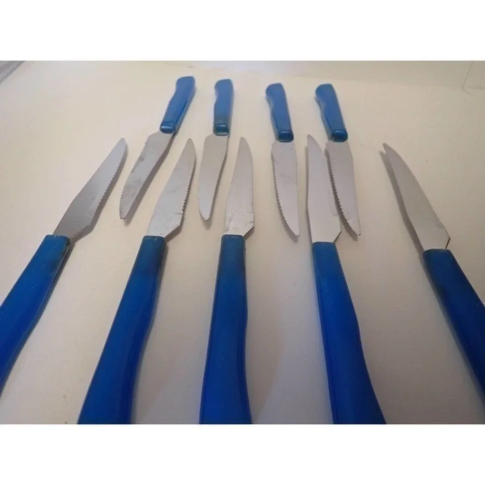 Vintage Rostfrei‎ Blue plastic Lucite maybe Handle  9 Steak Knives
